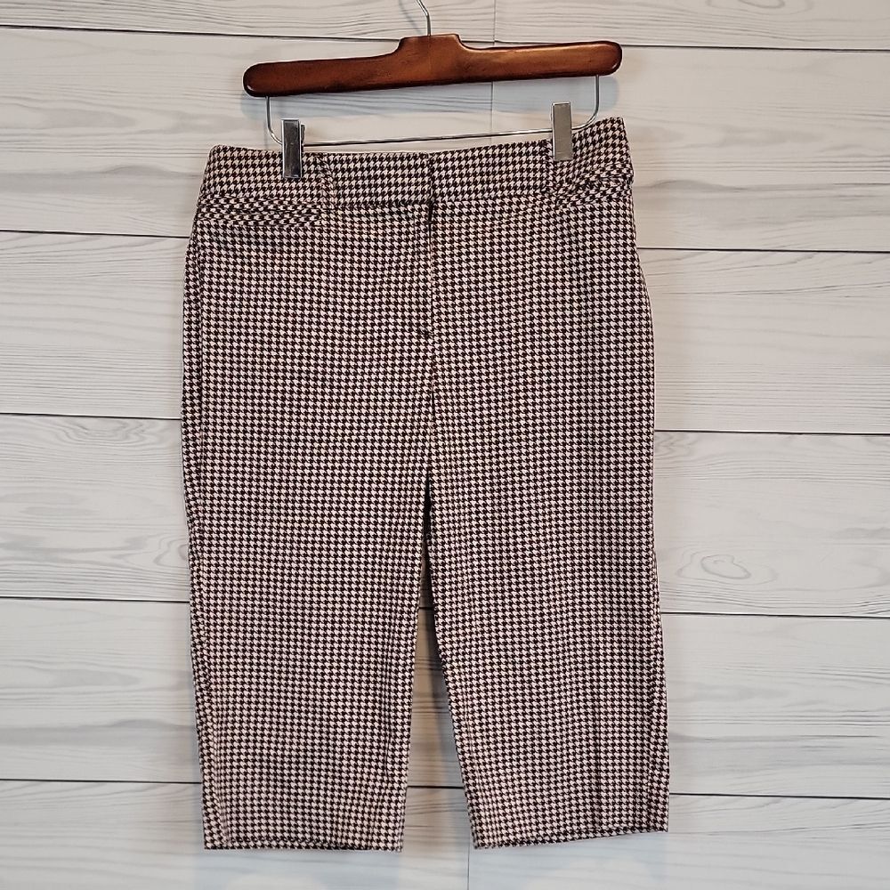 Sport Haley Capris Pants Brown & White Houndstooth Plaid Trousers Womens Size 8